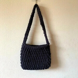 Grey Crochet Mini Shoulder Bag Knit Utility Casual Women's Clutch Purse